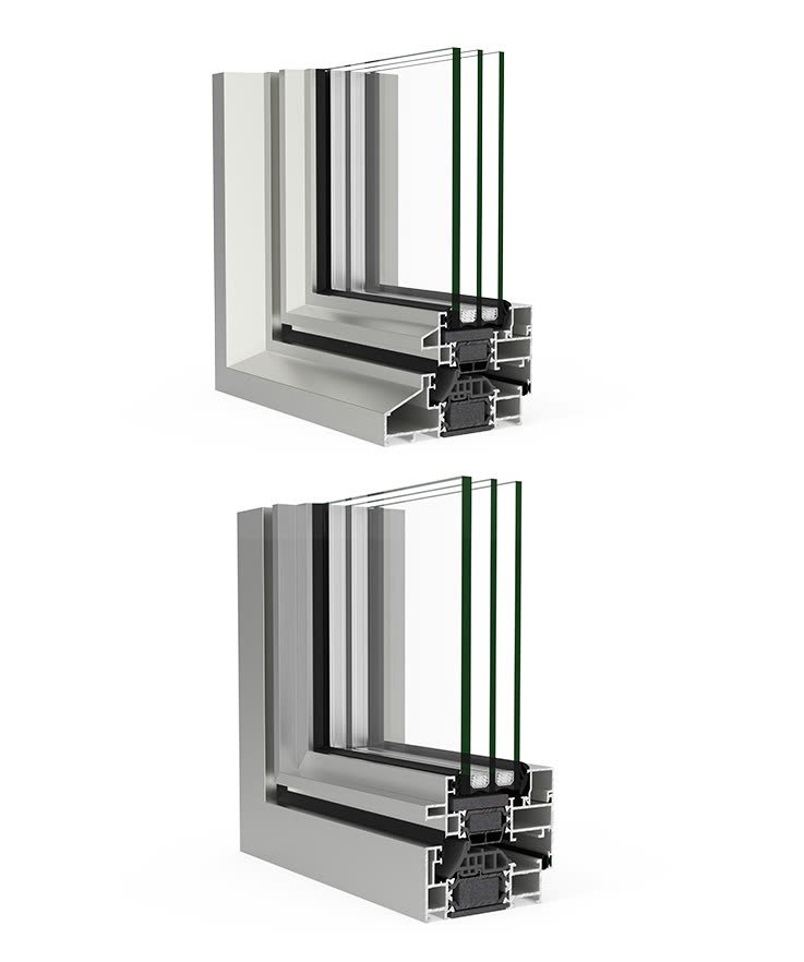 Profil aluminium du système Alu-Steel Cortizo, vue en coupe