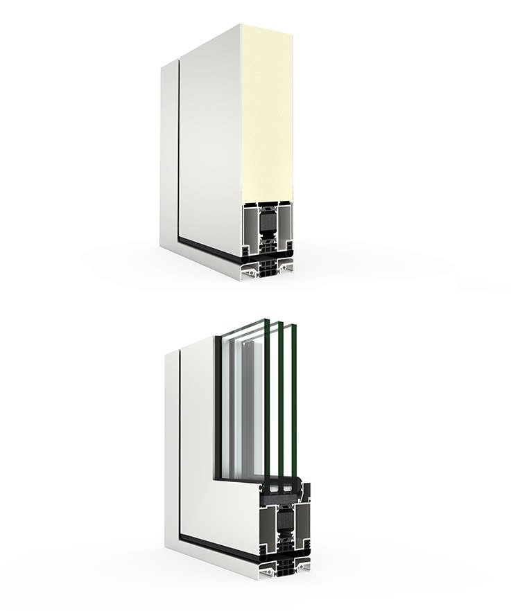 Profil aluminium du système Millennium Plus Pivot Cortizo, vue en coupe