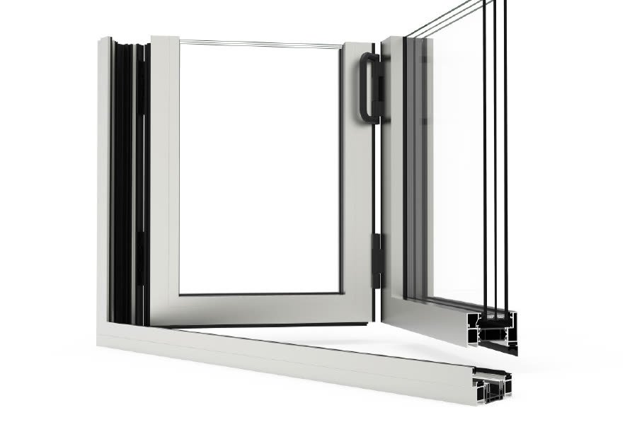 Profil aluminium du système Porte Repliable Plus Cortizo, vue en coupe